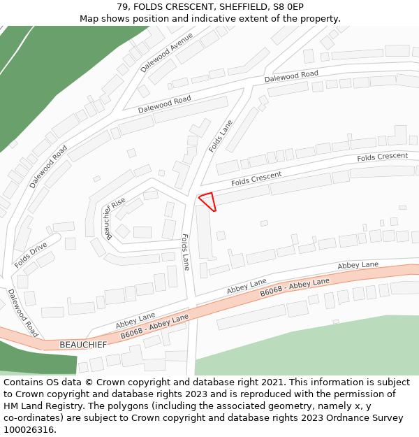 79, FOLDS CRESCENT, SHEFFIELD, S8 0EP: Location map and indicative extent of plot