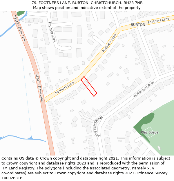 79, FOOTNERS LANE, BURTON, CHRISTCHURCH, BH23 7NR: Location map and indicative extent of plot
