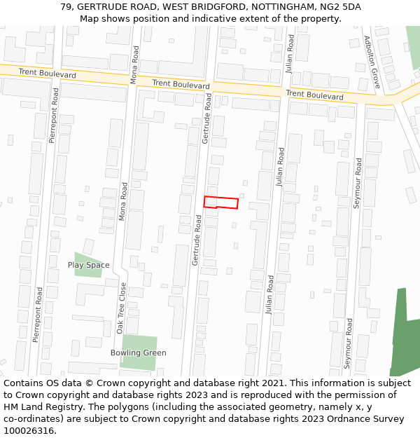 79, GERTRUDE ROAD, WEST BRIDGFORD, NOTTINGHAM, NG2 5DA: Location map and indicative extent of plot