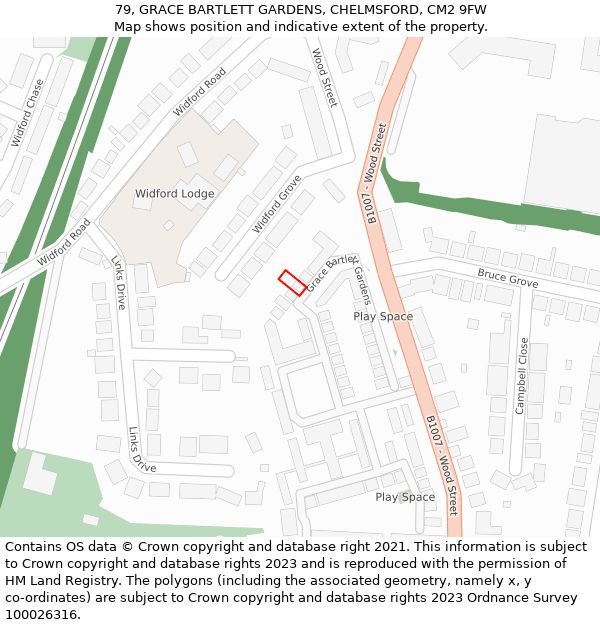 79, GRACE BARTLETT GARDENS, CHELMSFORD, CM2 9FW: Location map and indicative extent of plot