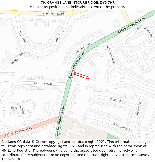 79, GRANGE LANE, STOURBRIDGE, DY9 7HR: Location map and indicative extent of plot