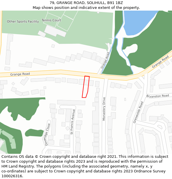79, GRANGE ROAD, SOLIHULL, B91 1BZ: Location map and indicative extent of plot