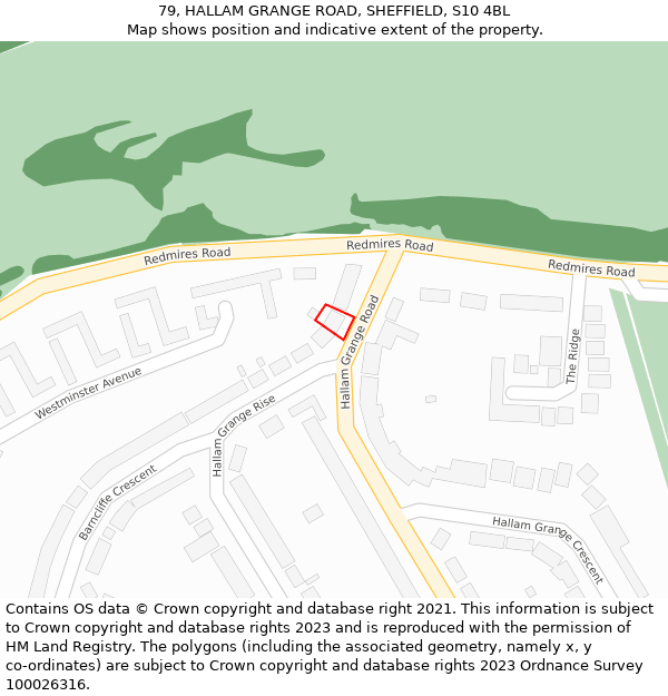 79, HALLAM GRANGE ROAD, SHEFFIELD, S10 4BL: Location map and indicative extent of plot