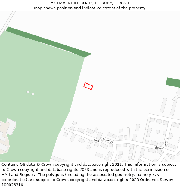 79, HAVENHILL ROAD, TETBURY, GL8 8TE: Location map and indicative extent of plot