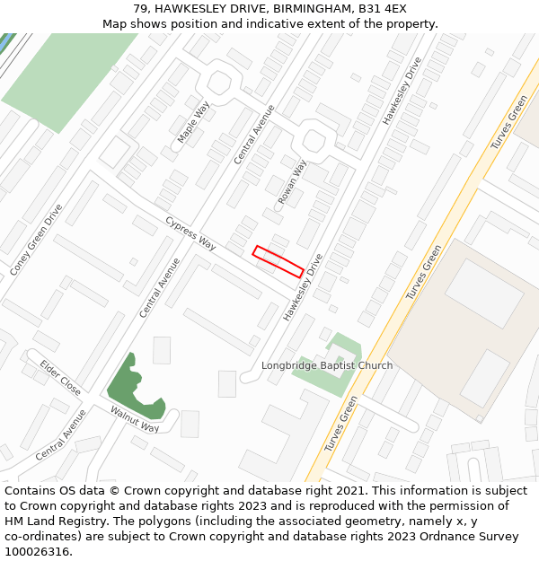 79, HAWKESLEY DRIVE, BIRMINGHAM, B31 4EX: Location map and indicative extent of plot