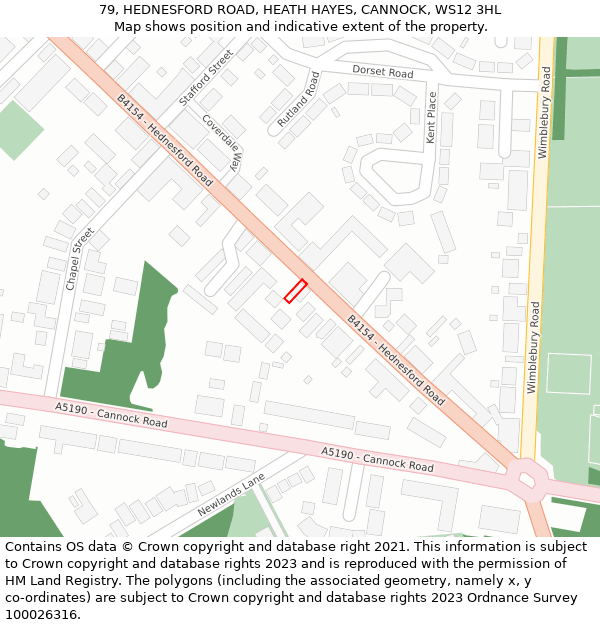 79, HEDNESFORD ROAD, HEATH HAYES, CANNOCK, WS12 3HL: Location map and indicative extent of plot