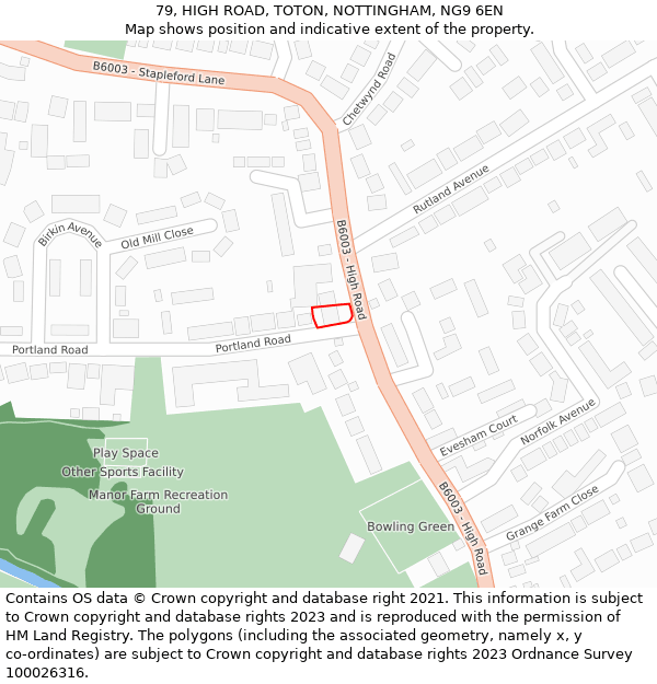 79, HIGH ROAD, TOTON, NOTTINGHAM, NG9 6EN: Location map and indicative extent of plot