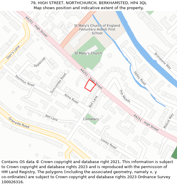 79, HIGH STREET, NORTHCHURCH, BERKHAMSTED, HP4 3QL: Location map and indicative extent of plot