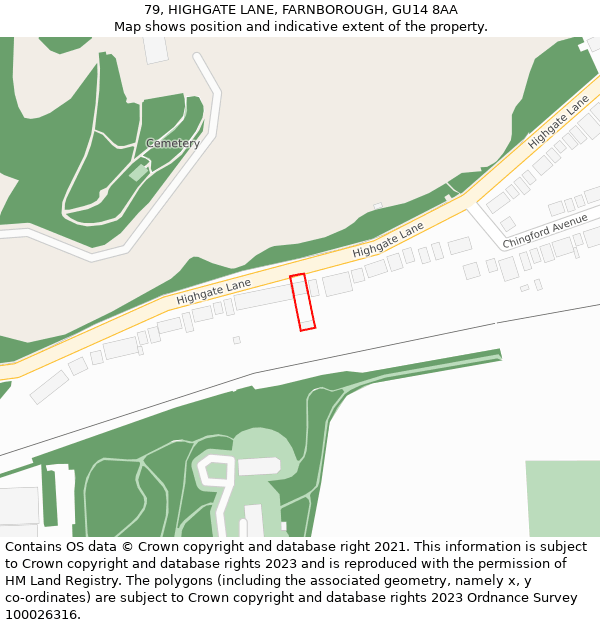 79, HIGHGATE LANE, FARNBOROUGH, GU14 8AA: Location map and indicative extent of plot