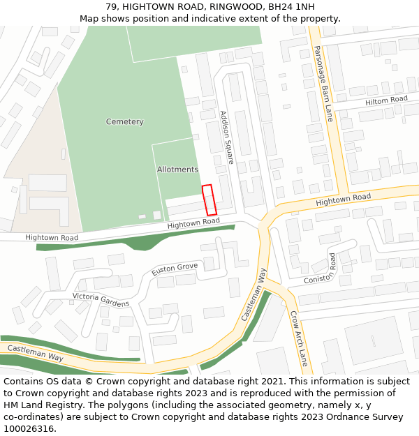 79, HIGHTOWN ROAD, RINGWOOD, BH24 1NH: Location map and indicative extent of plot