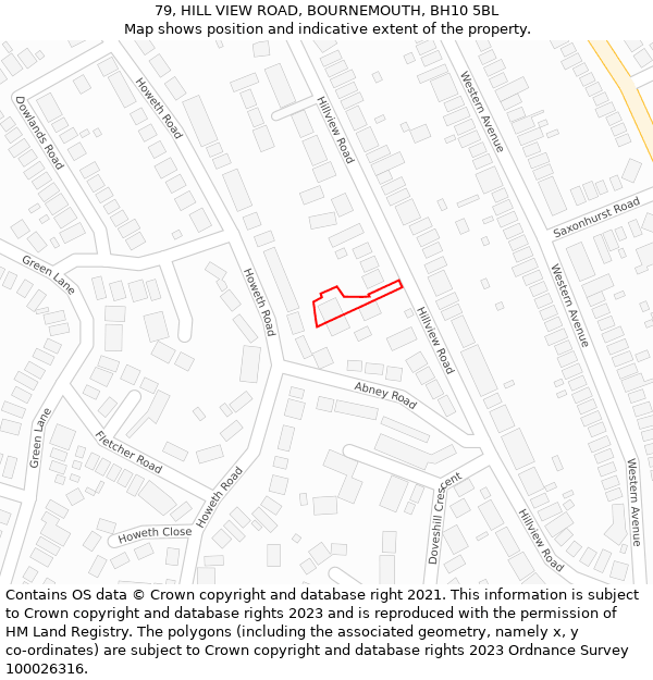 79, HILL VIEW ROAD, BOURNEMOUTH, BH10 5BL: Location map and indicative extent of plot
