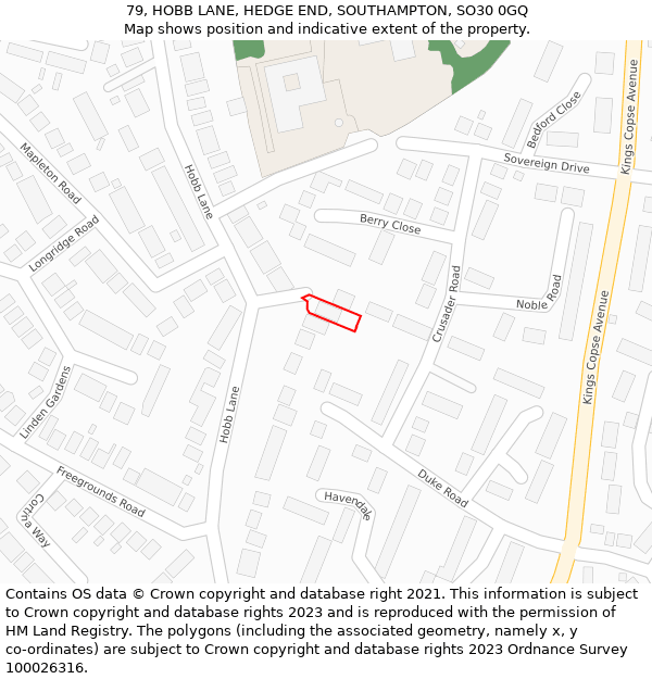 79, HOBB LANE, HEDGE END, SOUTHAMPTON, SO30 0GQ: Location map and indicative extent of plot