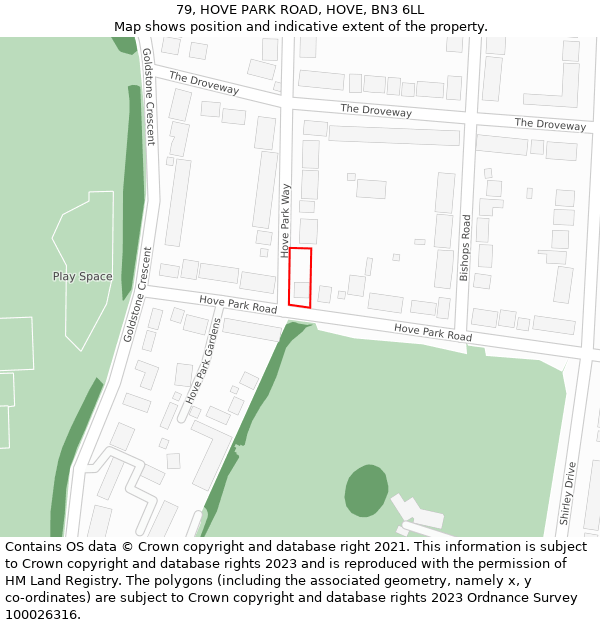79, HOVE PARK ROAD, HOVE, BN3 6LL: Location map and indicative extent of plot