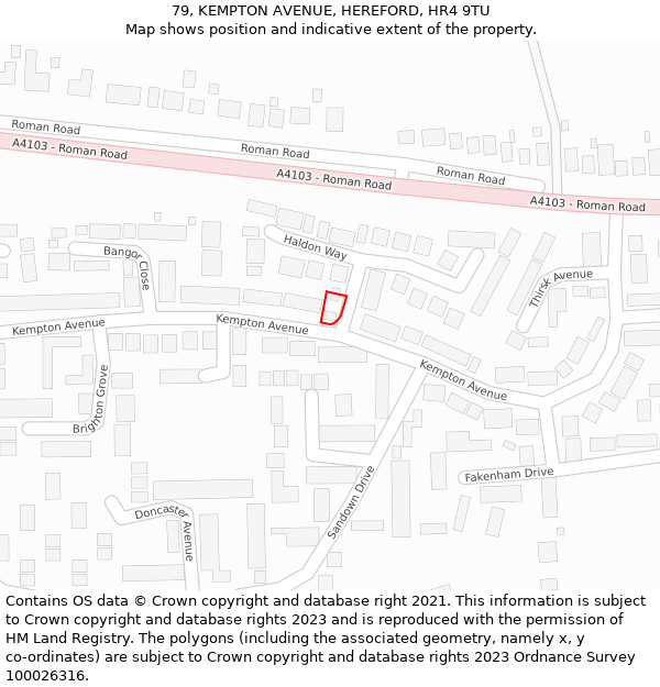 79, KEMPTON AVENUE, HEREFORD, HR4 9TU: Location map and indicative extent of plot