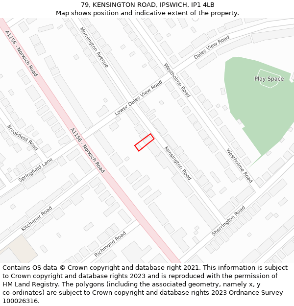 79, KENSINGTON ROAD, IPSWICH, IP1 4LB: Location map and indicative extent of plot
