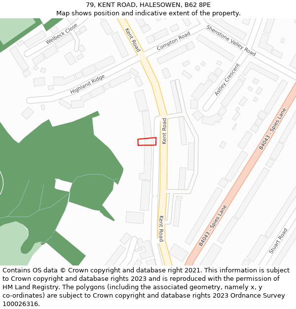 79, KENT ROAD, HALESOWEN, B62 8PE: Location map and indicative extent of plot