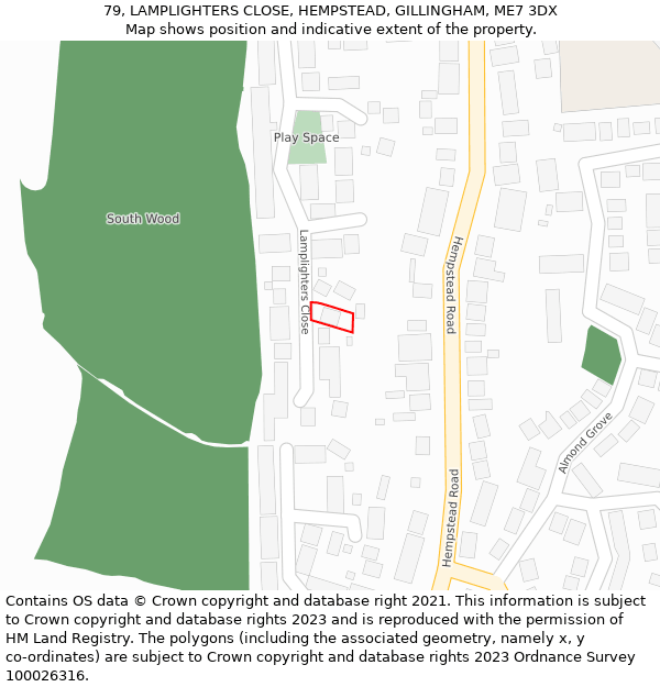 79, LAMPLIGHTERS CLOSE, HEMPSTEAD, GILLINGHAM, ME7 3DX: Location map and indicative extent of plot