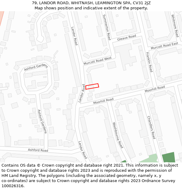 79, LANDOR ROAD, WHITNASH, LEAMINGTON SPA, CV31 2JZ: Location map and indicative extent of plot