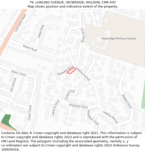 79, LAWLING AVENUE, HEYBRIDGE, MALDON, CM9 4YD: Location map and indicative extent of plot