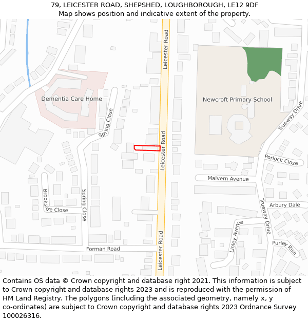79, LEICESTER ROAD, SHEPSHED, LOUGHBOROUGH, LE12 9DF: Location map and indicative extent of plot