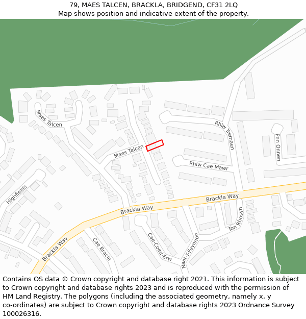 79, MAES TALCEN, BRACKLA, BRIDGEND, CF31 2LQ: Location map and indicative extent of plot