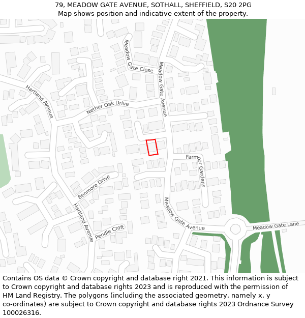 79, MEADOW GATE AVENUE, SOTHALL, SHEFFIELD, S20 2PG: Location map and indicative extent of plot