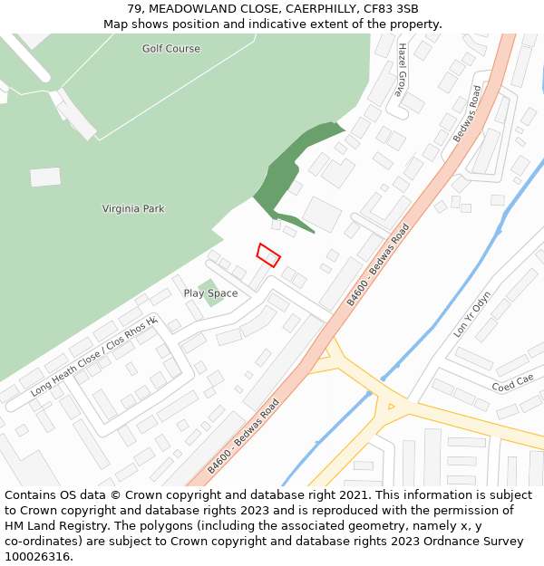 79, MEADOWLAND CLOSE, CAERPHILLY, CF83 3SB: Location map and indicative extent of plot