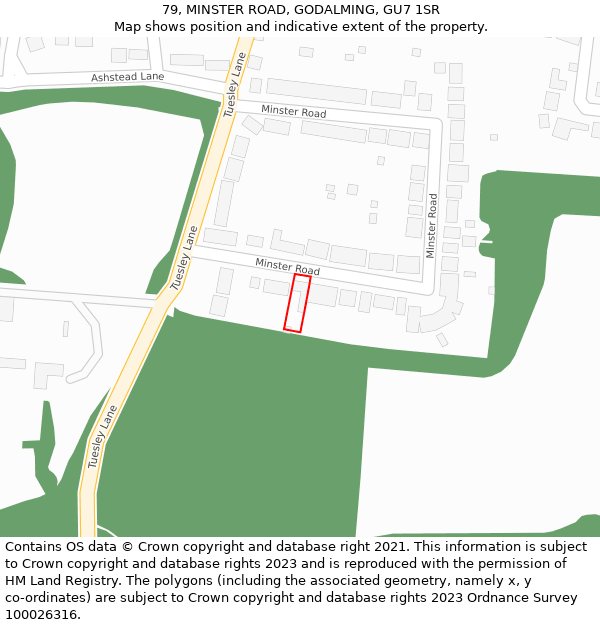 79, MINSTER ROAD, GODALMING, GU7 1SR: Location map and indicative extent of plot