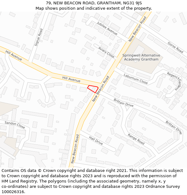 79, NEW BEACON ROAD, GRANTHAM, NG31 9JS: Location map and indicative extent of plot