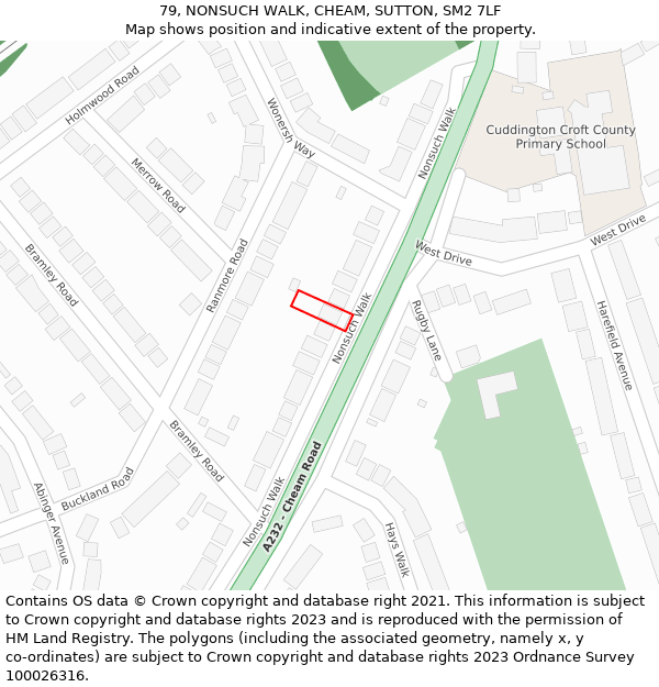 79, NONSUCH WALK, CHEAM, SUTTON, SM2 7LF: Location map and indicative extent of plot