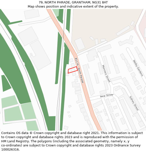 79, NORTH PARADE, GRANTHAM, NG31 8AT: Location map and indicative extent of plot