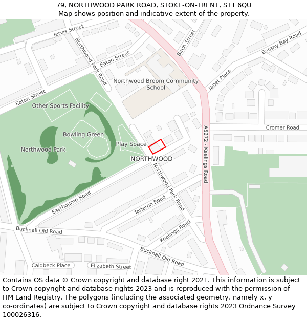 79, NORTHWOOD PARK ROAD, STOKE-ON-TRENT, ST1 6QU: Location map and indicative extent of plot