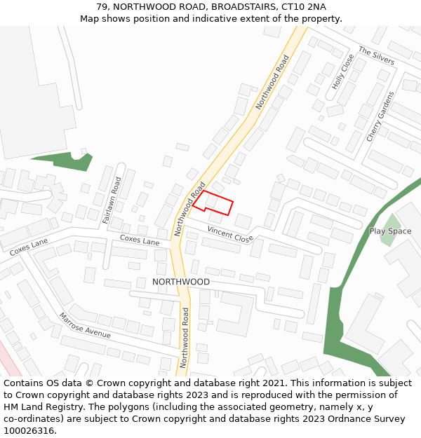 79, NORTHWOOD ROAD, BROADSTAIRS, CT10 2NA: Location map and indicative extent of plot