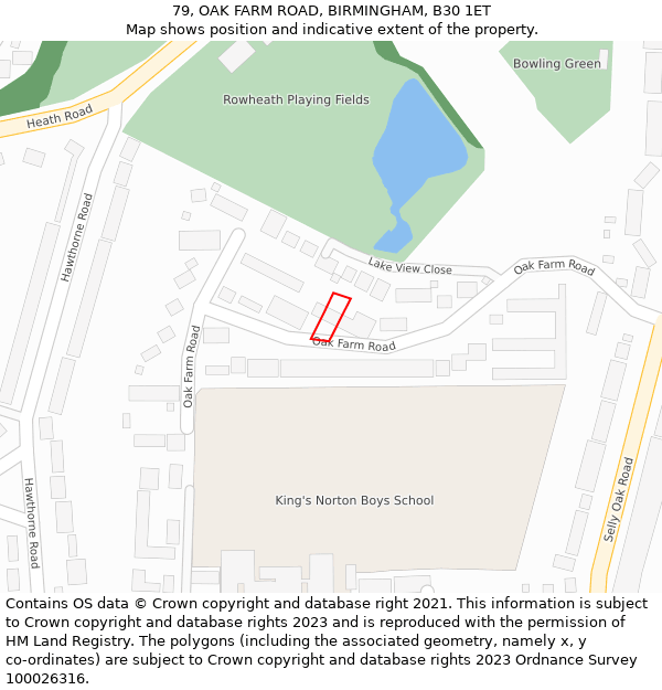 79, OAK FARM ROAD, BIRMINGHAM, B30 1ET: Location map and indicative extent of plot