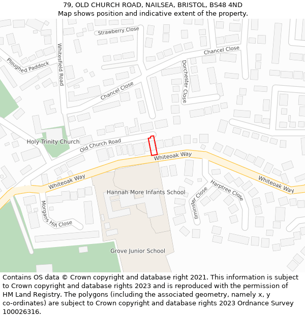 79, OLD CHURCH ROAD, NAILSEA, BRISTOL, BS48 4ND: Location map and indicative extent of plot