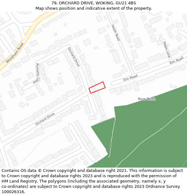 79, ORCHARD DRIVE, WOKING, GU21 4BS: Location map and indicative extent of plot