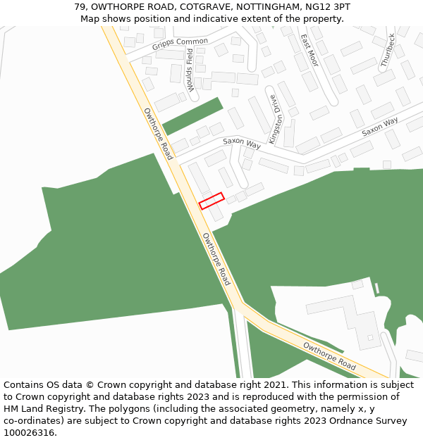 79, OWTHORPE ROAD, COTGRAVE, NOTTINGHAM, NG12 3PT: Location map and indicative extent of plot