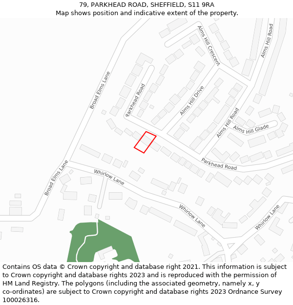 79, PARKHEAD ROAD, SHEFFIELD, S11 9RA: Location map and indicative extent of plot