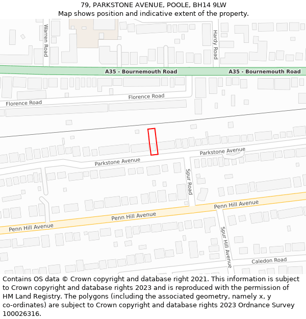 79, PARKSTONE AVENUE, POOLE, BH14 9LW: Location map and indicative extent of plot