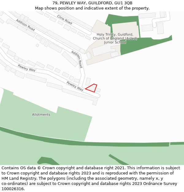 79, PEWLEY WAY, GUILDFORD, GU1 3QB: Location map and indicative extent of plot