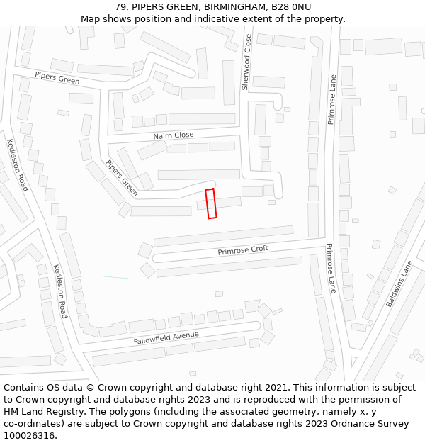 79, PIPERS GREEN, BIRMINGHAM, B28 0NU: Location map and indicative extent of plot