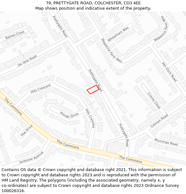 79, PRETTYGATE ROAD, COLCHESTER, CO3 4EE: Location map and indicative extent of plot