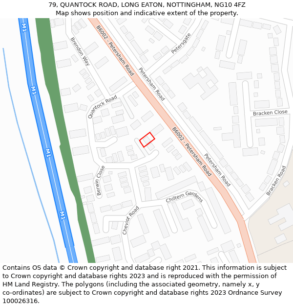 79, QUANTOCK ROAD, LONG EATON, NOTTINGHAM, NG10 4FZ: Location map and indicative extent of plot