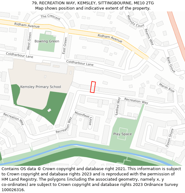 79, RECREATION WAY, KEMSLEY, SITTINGBOURNE, ME10 2TG: Location map and indicative extent of plot