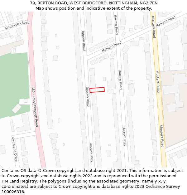 79, REPTON ROAD, WEST BRIDGFORD, NOTTINGHAM, NG2 7EN: Location map and indicative extent of plot
