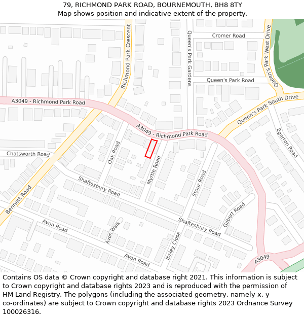 79, RICHMOND PARK ROAD, BOURNEMOUTH, BH8 8TY: Location map and indicative extent of plot