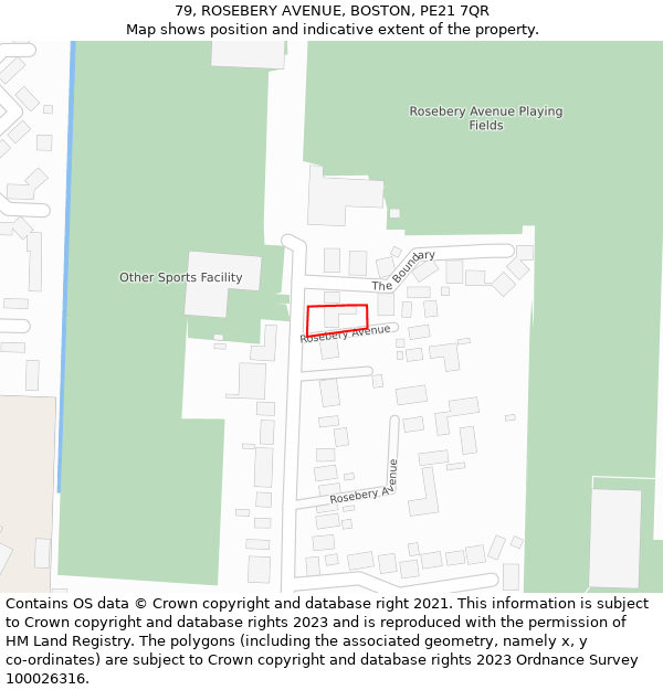 79, ROSEBERY AVENUE, BOSTON, PE21 7QR: Location map and indicative extent of plot