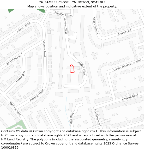 79, SAMBER CLOSE, LYMINGTON, SO41 9LF: Location map and indicative extent of plot