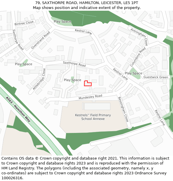 79, SAXTHORPE ROAD, HAMILTON, LEICESTER, LE5 1PT: Location map and indicative extent of plot