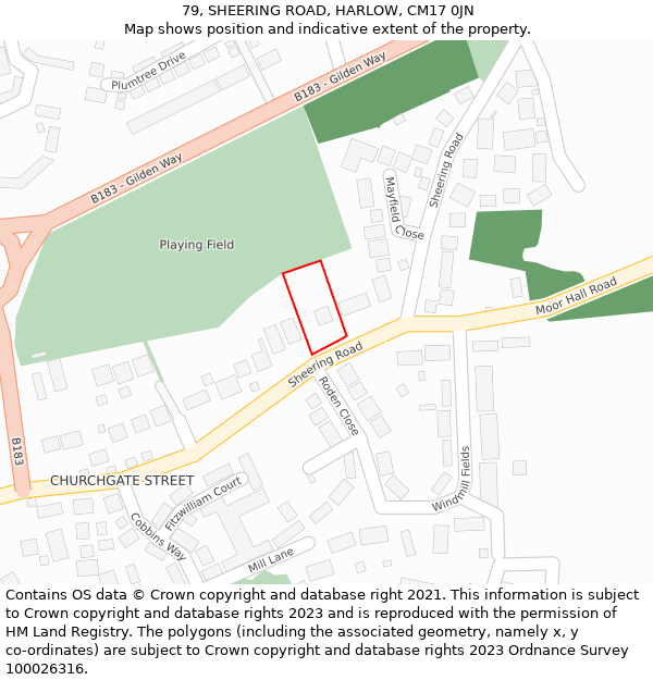 79, SHEERING ROAD, HARLOW, CM17 0JN: Location map and indicative extent of plot